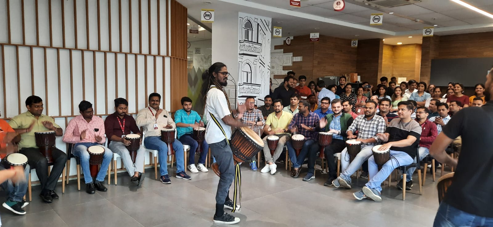 Team engagement activities with music and drumming